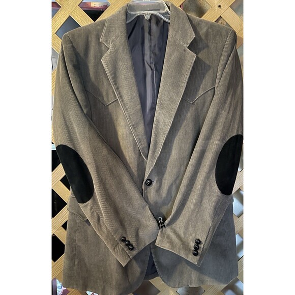 CIRCLE S Western Gray Corduroy Elbow patch Sports Coat Jacket Blazer Men's 42L - Picture 2 of 15